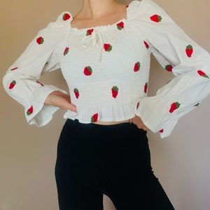 ZAFUL | Strawberry Embroidered Milkmaid Blouse